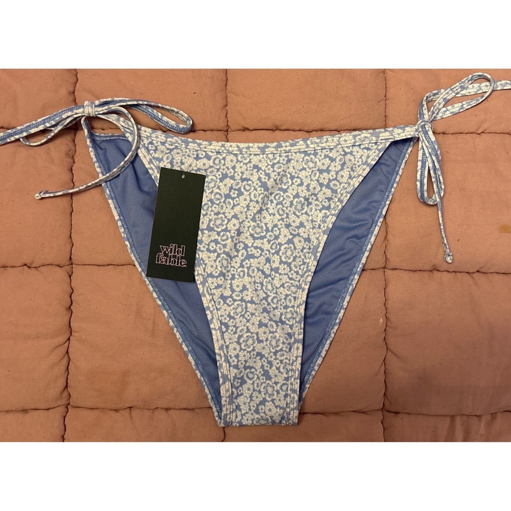 NEW Wild Fable Women Blue Floral Tie Side Bikini Bottoms, Size S